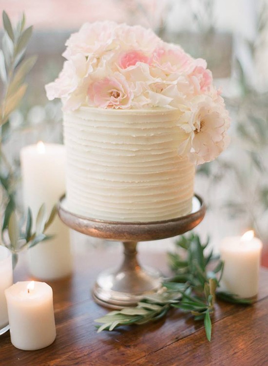 Simple White Cake With Pink Flowers