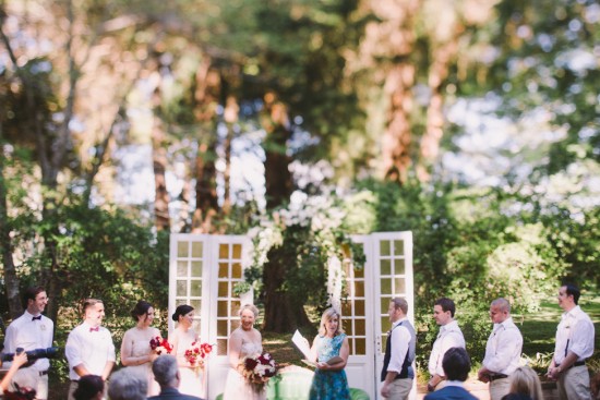Wedding ceremony in front of french doors