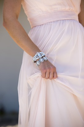 Pale pink gown with crystal accessories