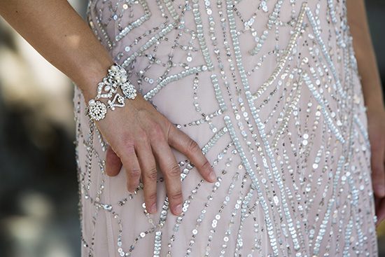 Sequin gown with crystal bangle
