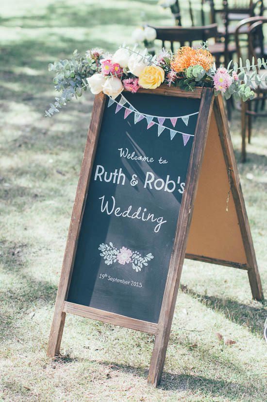 Wedding sign with fresh flowers